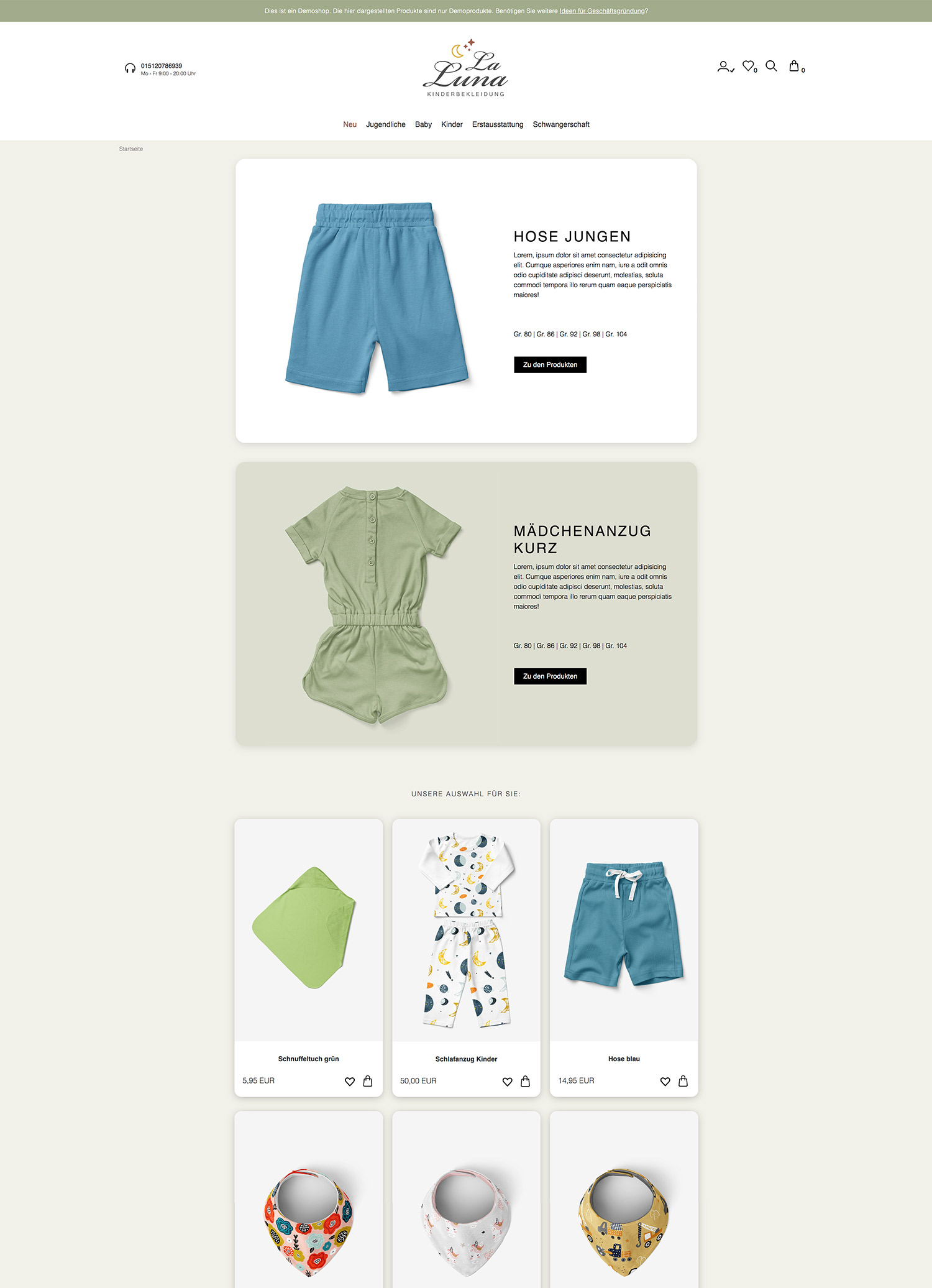 Onlineshoptemplate LaLuna - Kinderbekleidung